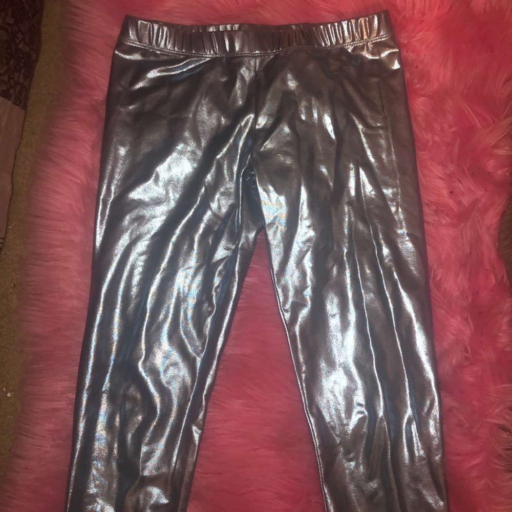 metallic blue spandex ribbon leggings